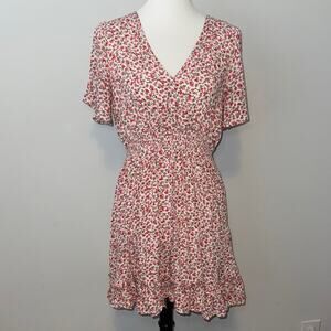 Easel Pink Red Green Floral V-Neck Baby doll Mini Dress Women's Small